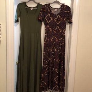 2 Medium Ana Dress LuLaRoe Like New! Green & Print
